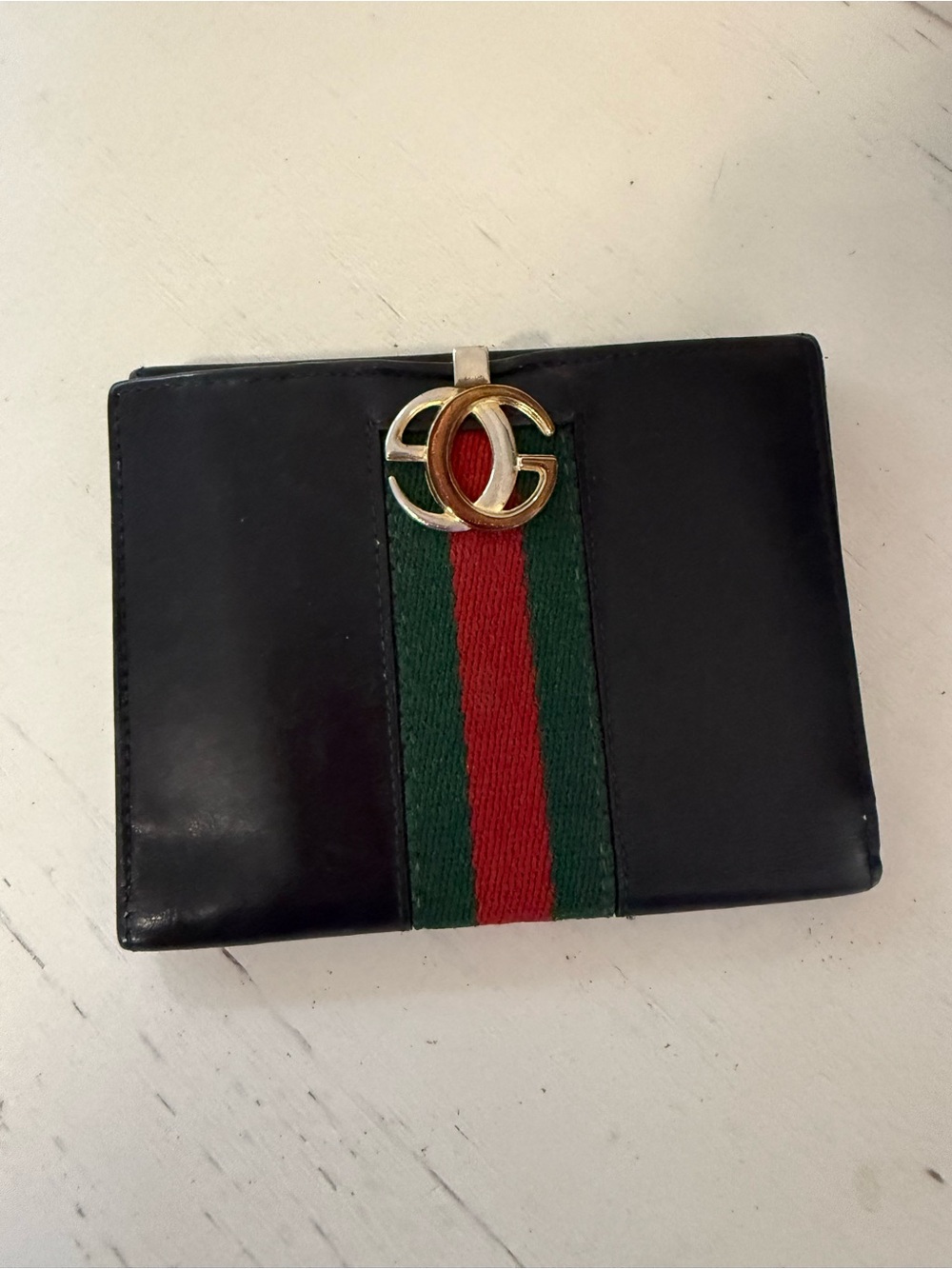 Gucci vintage Double GG black leather bifold card - Picture 1 of 12